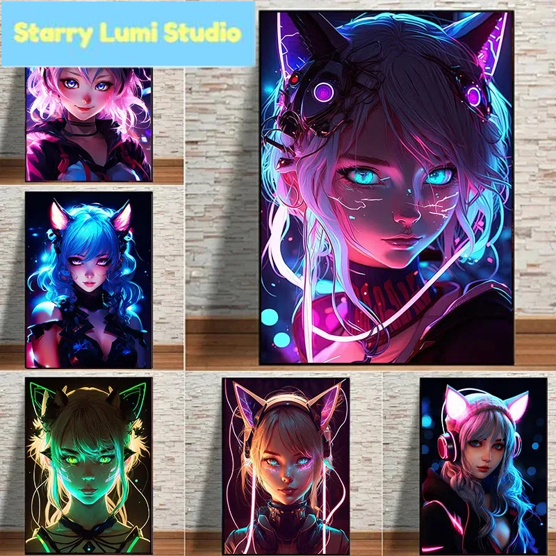 Neon Anime Cat Girl Posters An - Resin Art Anime review and price